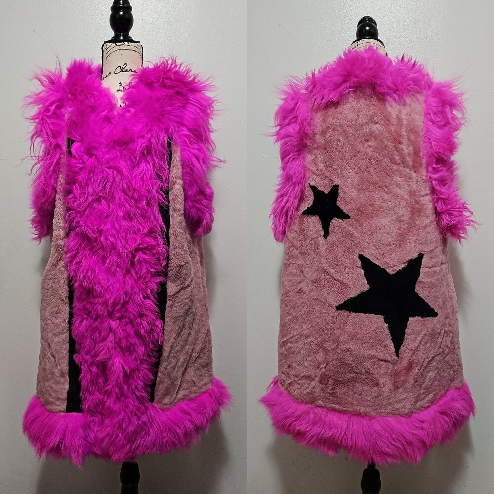 Runway Designer New Merino Toscana Sheepskin Shearling Lamb Fur Gilet Vest Pink